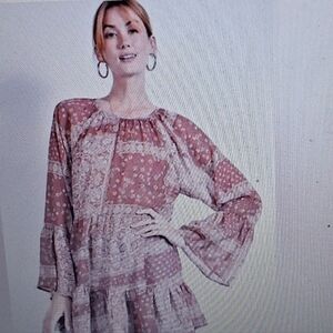 NWT Easel Multi Colored Printed Patchwork Blouse With Boho Vibes  Size M